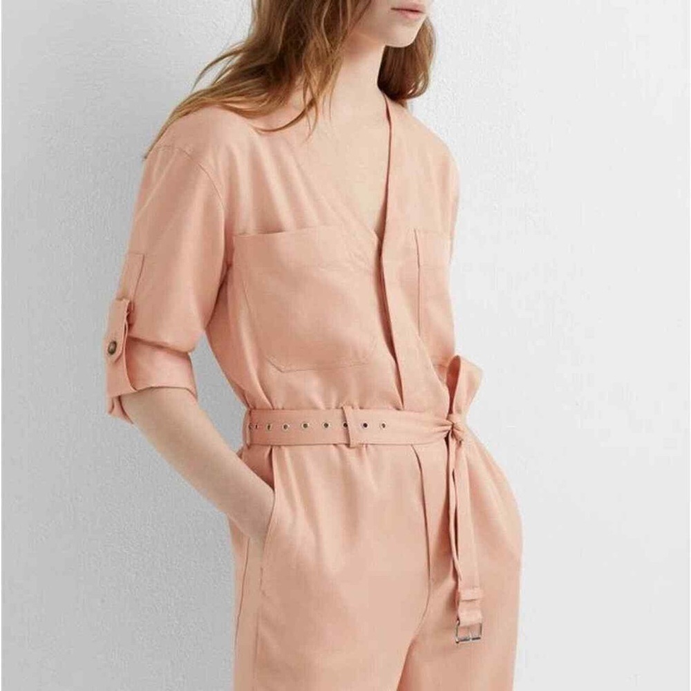 Club Monaco Women's Peach Utility Belted Jumpsuit Size 6 Long Sleeve Casual